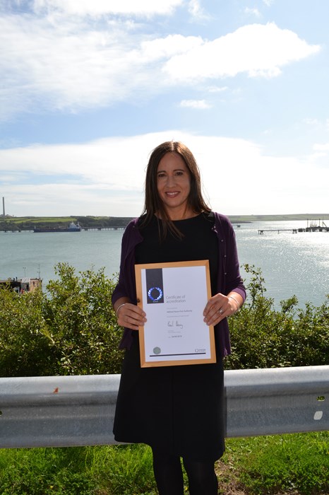 Vidette Swales, HR Director at the Port of Milford Haven, with the Investors In People certificate
