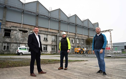 (Left to right) Steve Edwards, Commercial Director at the Port, meets with David Challenger, Senior Project Manager at R&M Williams Ltd, and Councillor Joshua Beynon at Pembroke Port where work has begun on the Pembroke Dock Marine project.